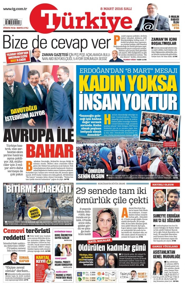 Günün gazete manşetleri (08.03.2016)