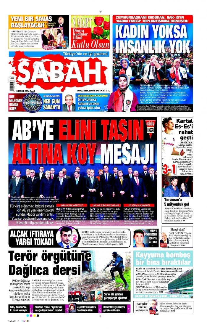 Günün gazete manşetleri (08.03.2016)