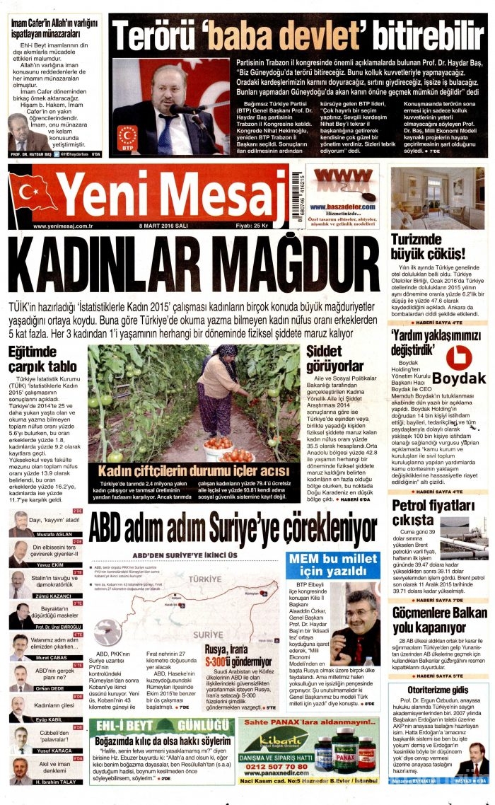 Günün gazete manşetleri (08.03.2016)