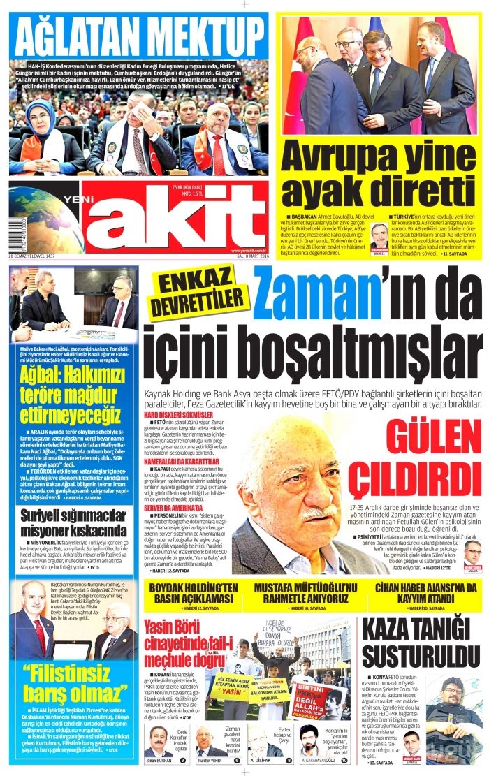 Günün gazete manşetleri (08.03.2016)