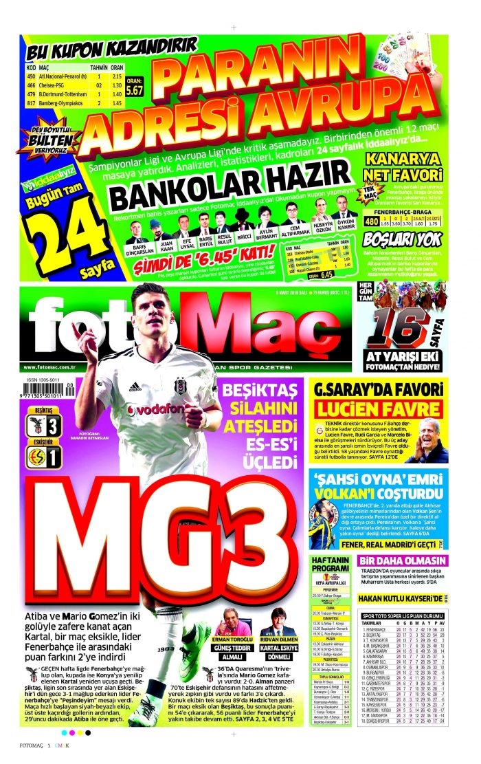 Günün gazete manşetleri (08.03.2016)