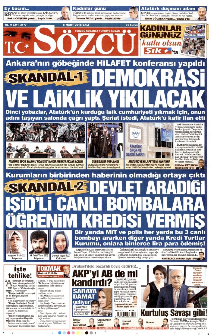 Günün gazete manşetleri (08.03.2016)