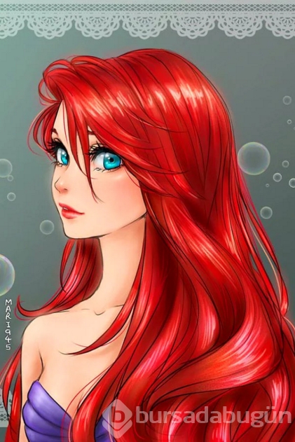 Disney prenseslerinin anime karakterlere dönüştüğü illüstrasyonlar!