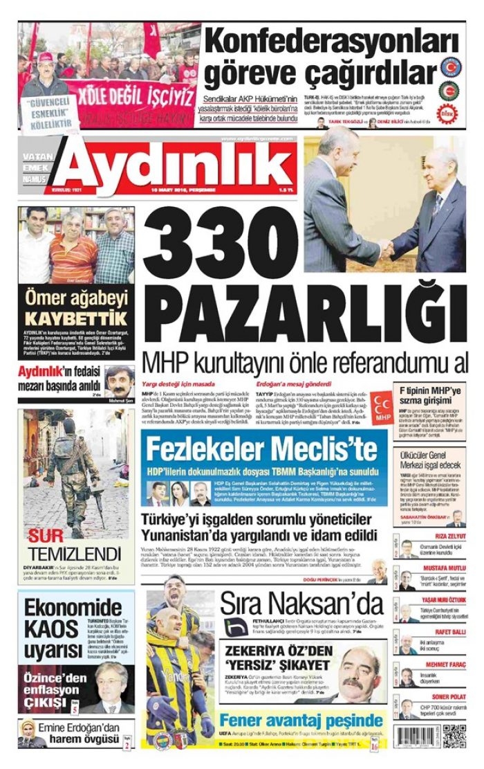 Günün gazete manşetleri 10 Mart 2016