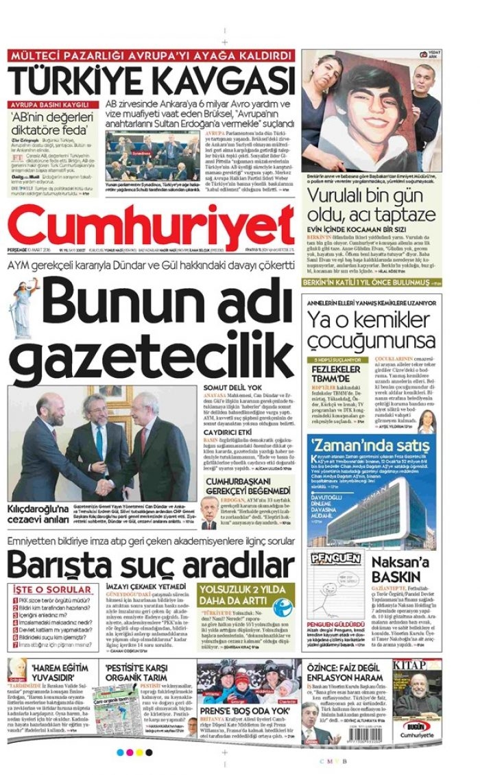 Günün gazete manşetleri 10 Mart 2016