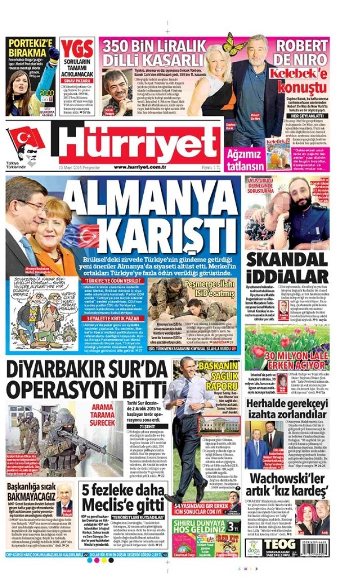 Günün gazete manşetleri 10 Mart 2016