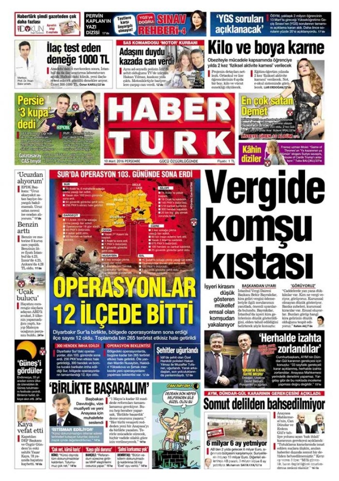 Günün gazete manşetleri 10 Mart 2016