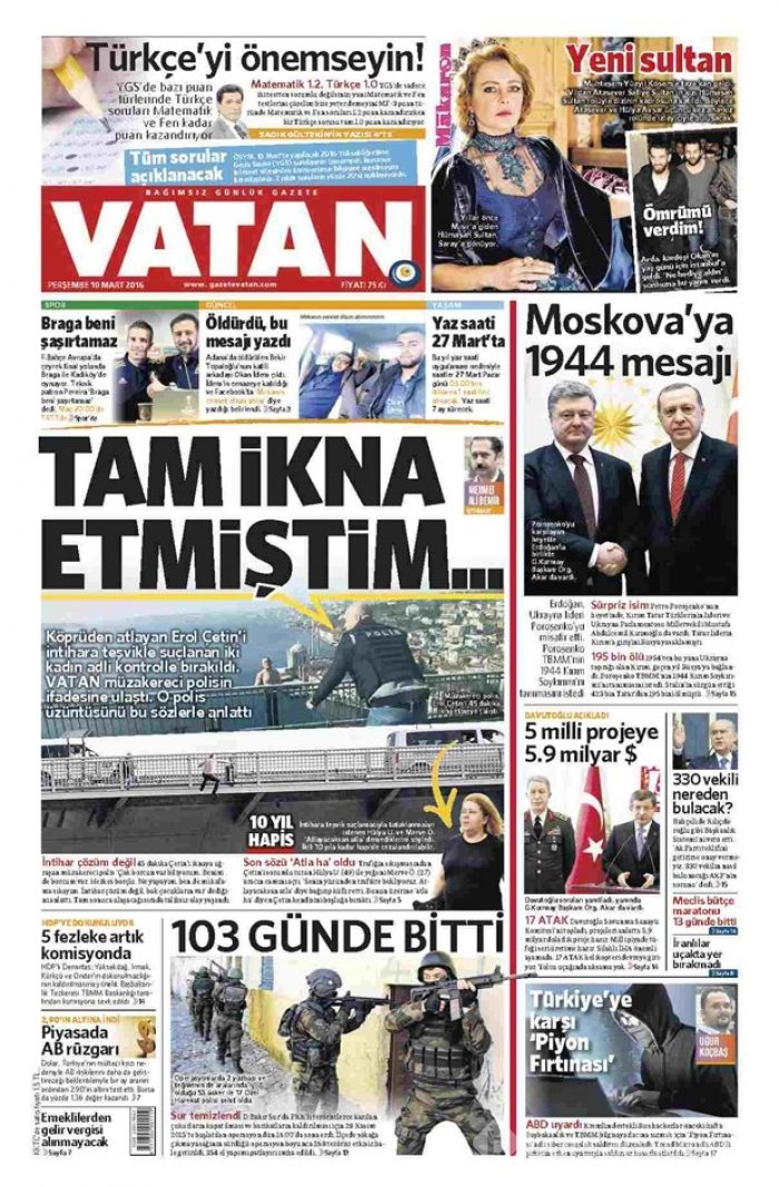 Günün gazete manşetleri 10 Mart 2016