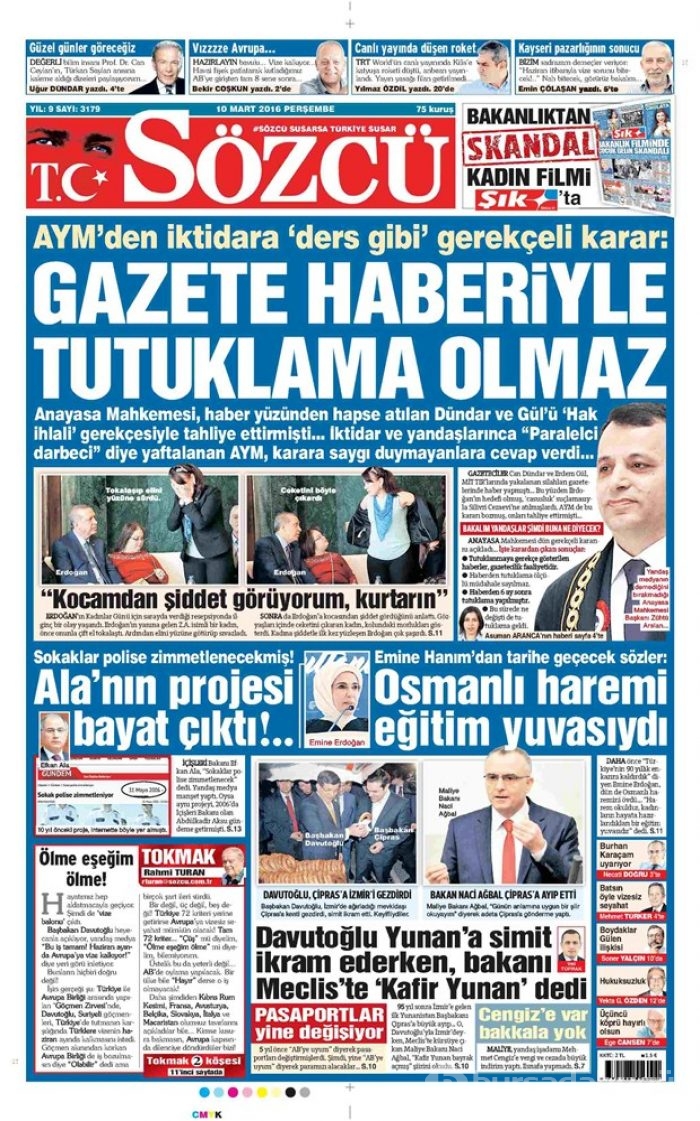 Günün gazete manşetleri 10 Mart 2016