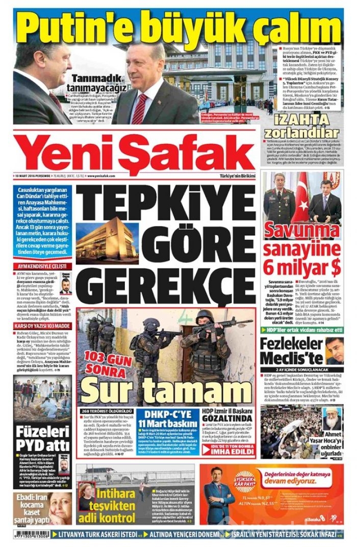 Günün gazete manşetleri 10 Mart 2016