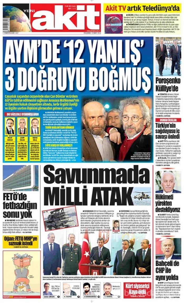 Günün gazete manşetleri 10 Mart 2016