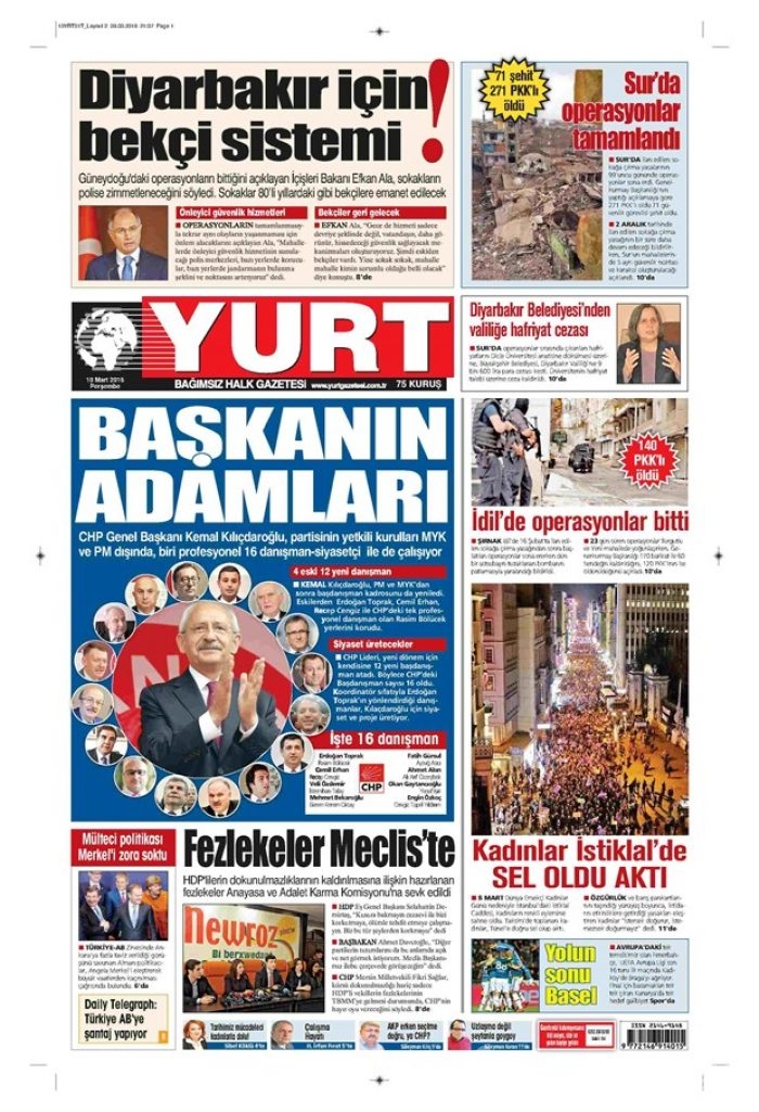 Günün gazete manşetleri 10 Mart 2016