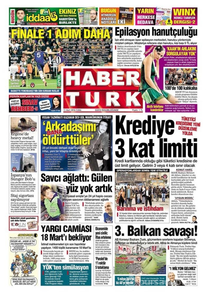 Günün gazete manşetleri  11 Mart 2016