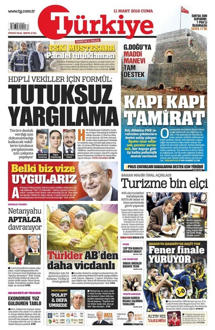 Günün gazete manşetleri  11 Mart 2016
