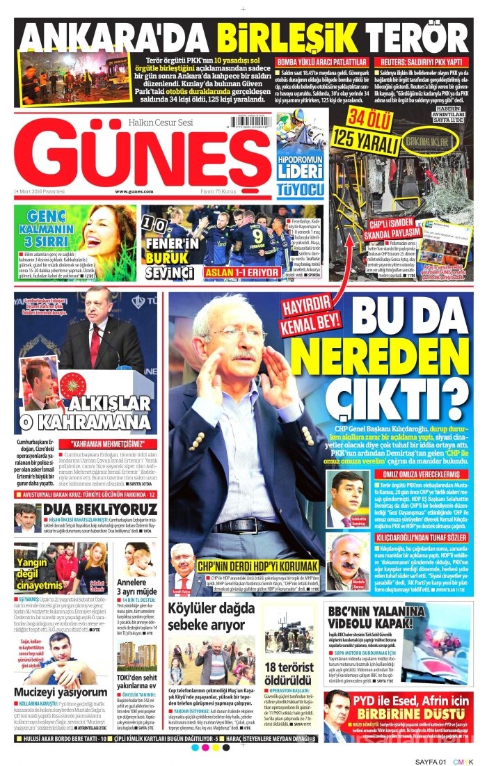 Gazete manşetleri (14 Mart 2016)