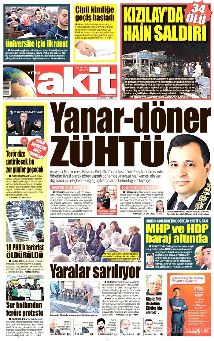 Gazete manşetleri (14 Mart 2016)