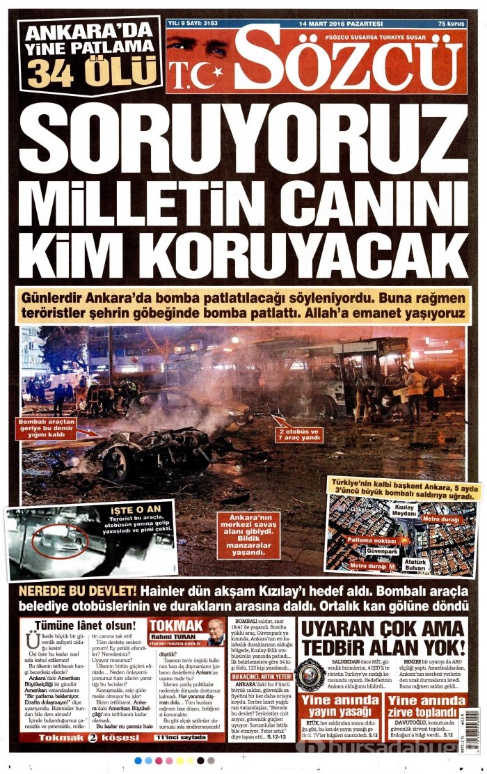 Gazete manşetleri (14 Mart 2016)