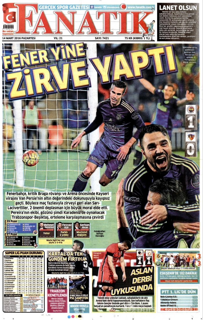 Gazete manşetleri (14 Mart 2016)
