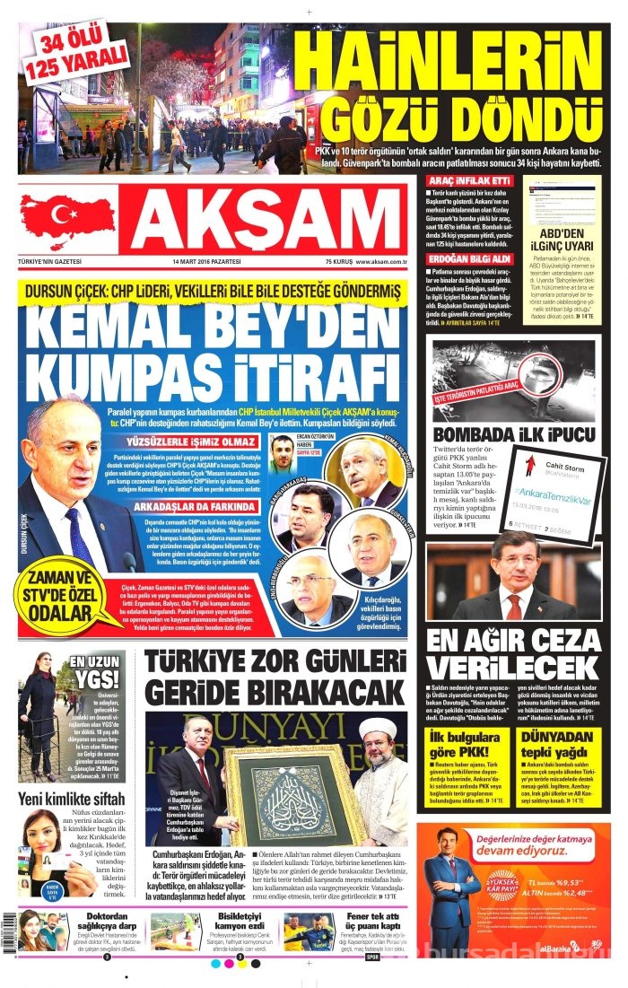 Gazete manşetleri (14 Mart 2016)