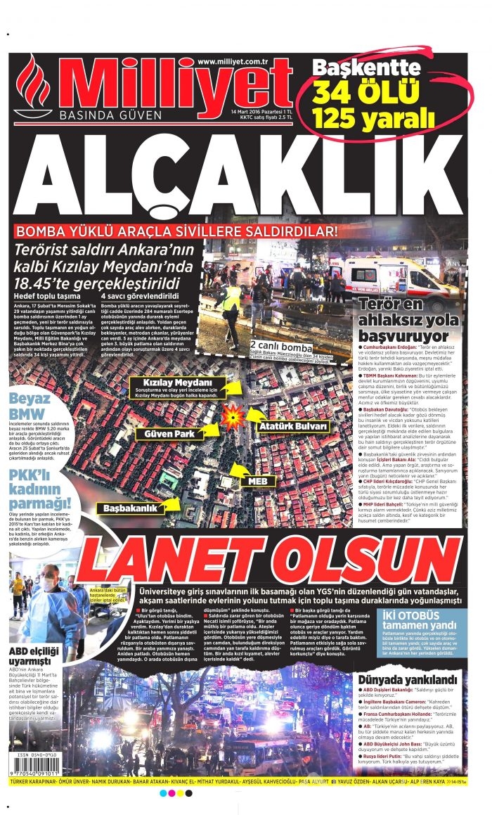 Gazete manşetleri (14 Mart 2016)