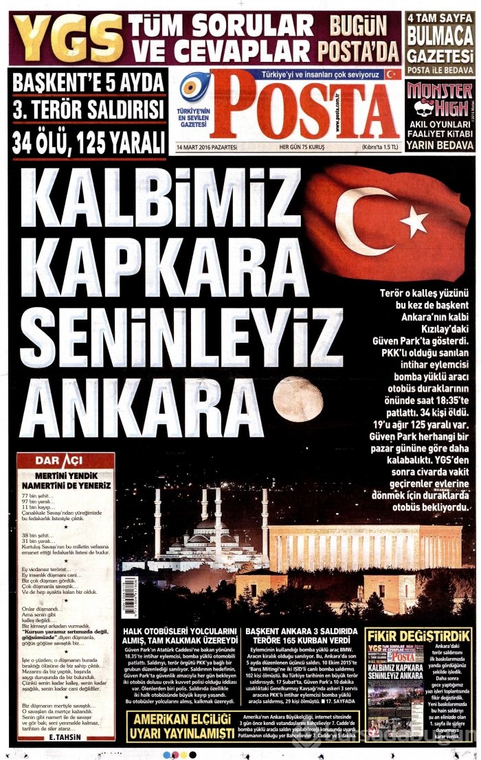 Gazete manşetleri (14 Mart 2016)