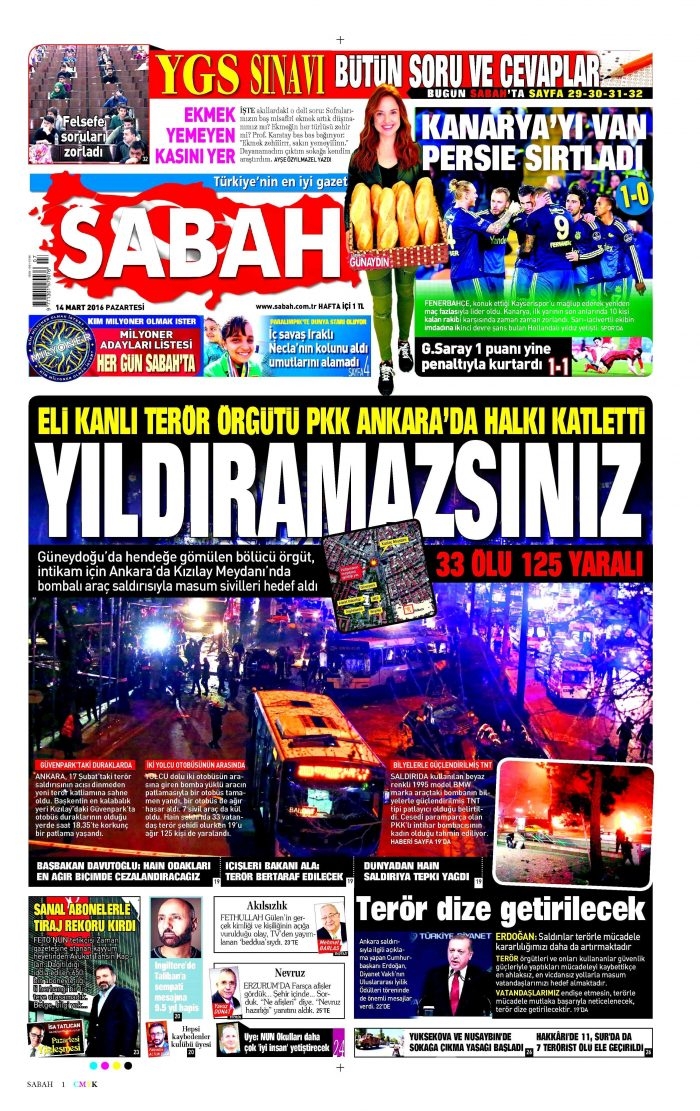 Gazete manşetleri (14 Mart 2016)