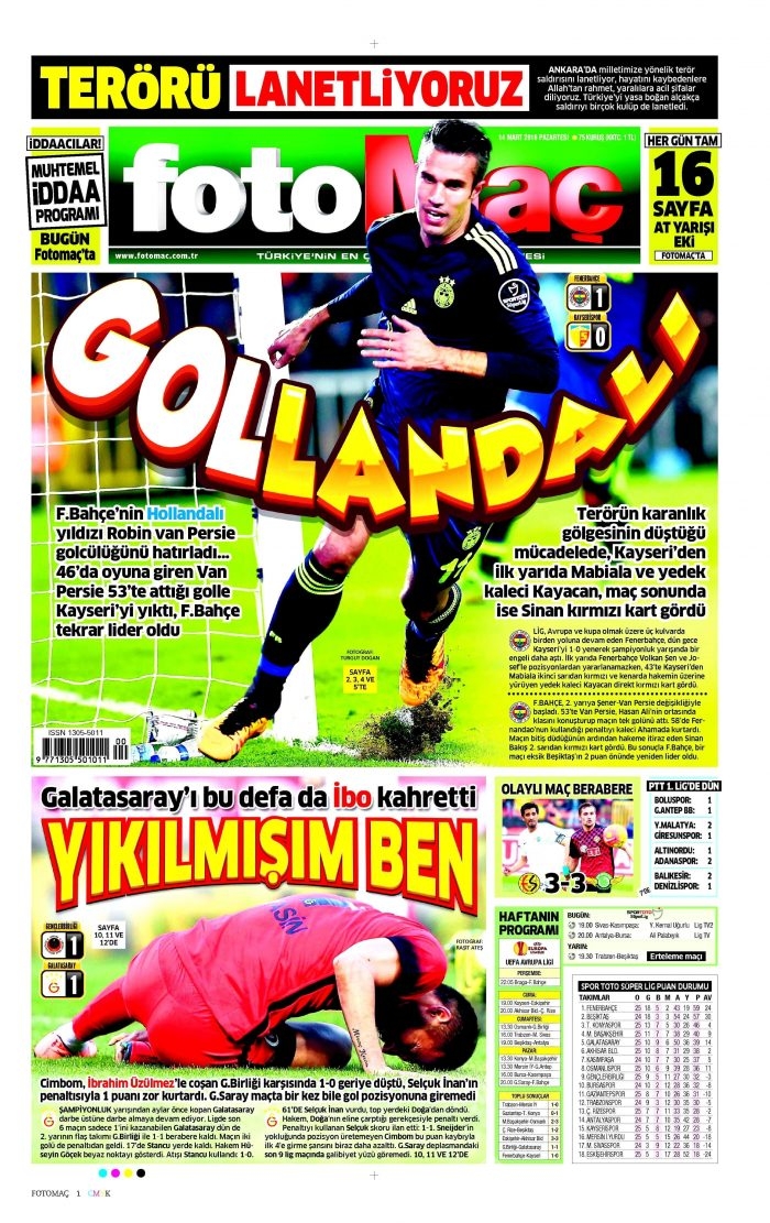 Gazete manşetleri (14 Mart 2016)