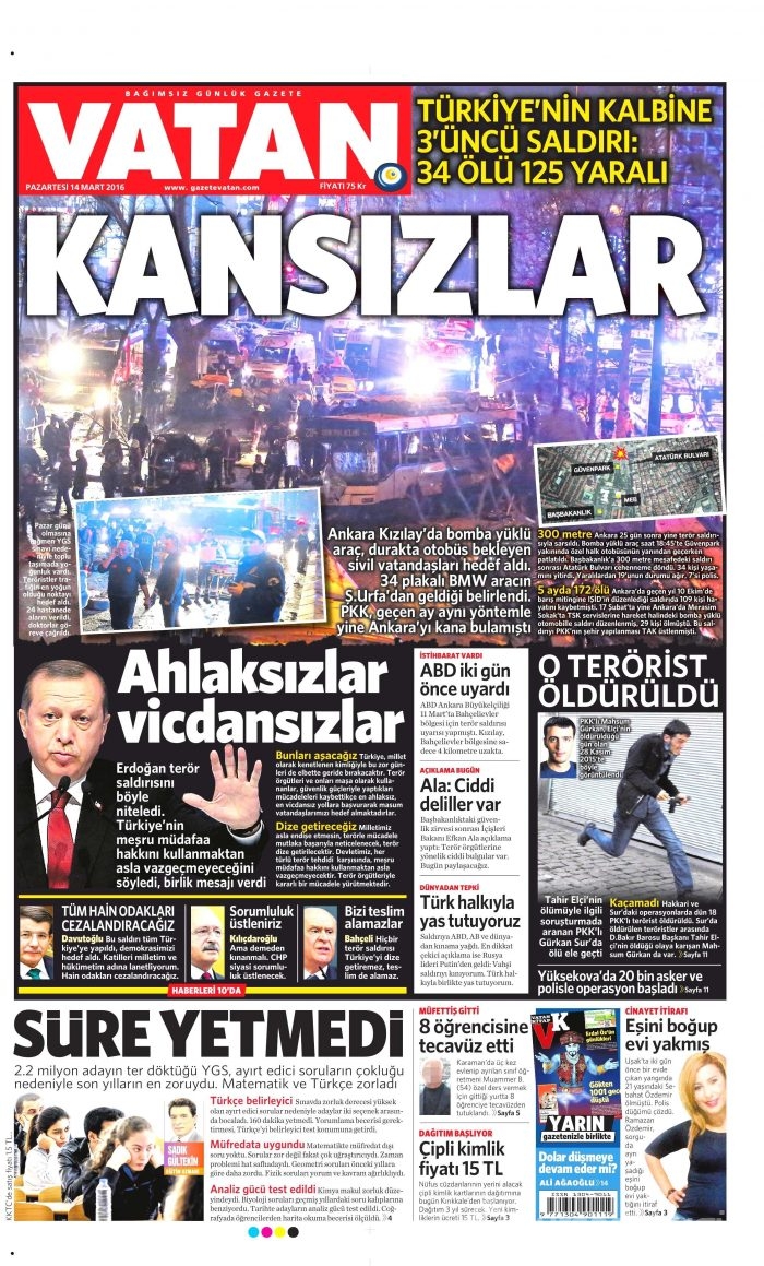 Gazete manşetleri (14 Mart 2016)