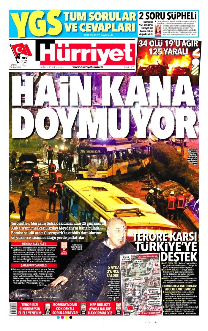 Gazete manşetleri (14 Mart 2016)