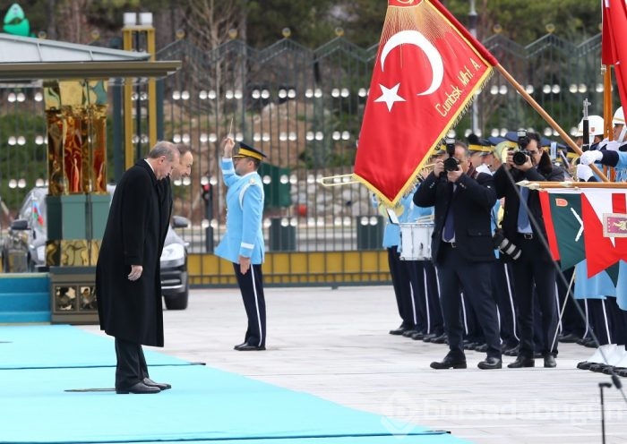 Cumhurbaşkanı Erdoğan, Azerbaycan Cumhurbas&#807;kanı Aliyev'i törenle karşıladı