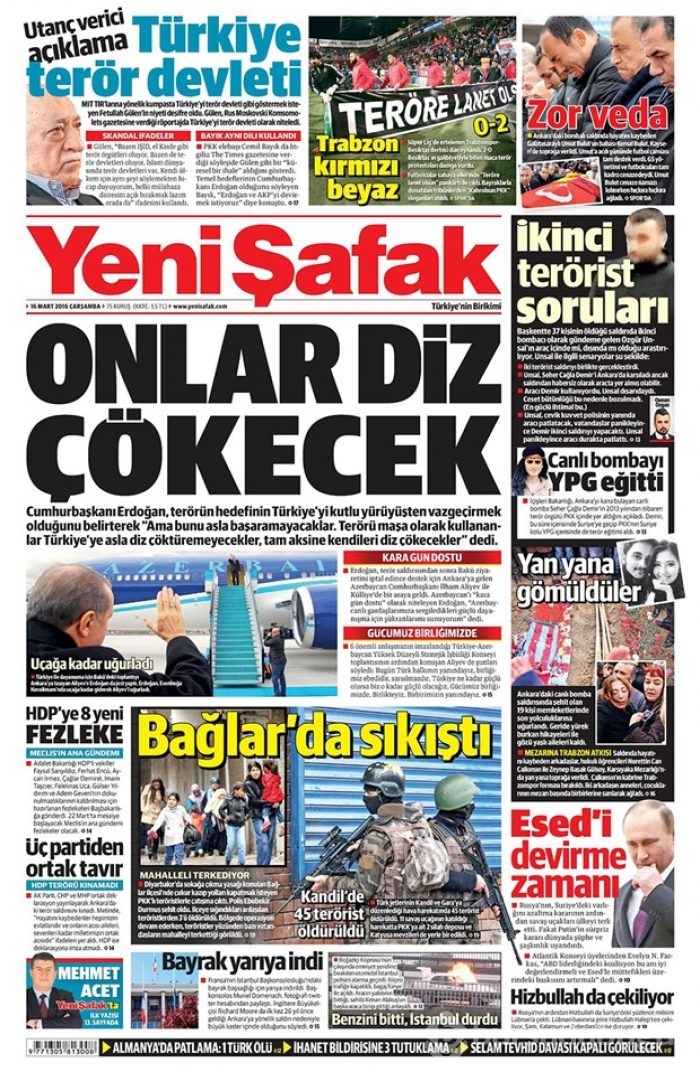 Günün gazete manşetleri - 16 Mart 2016