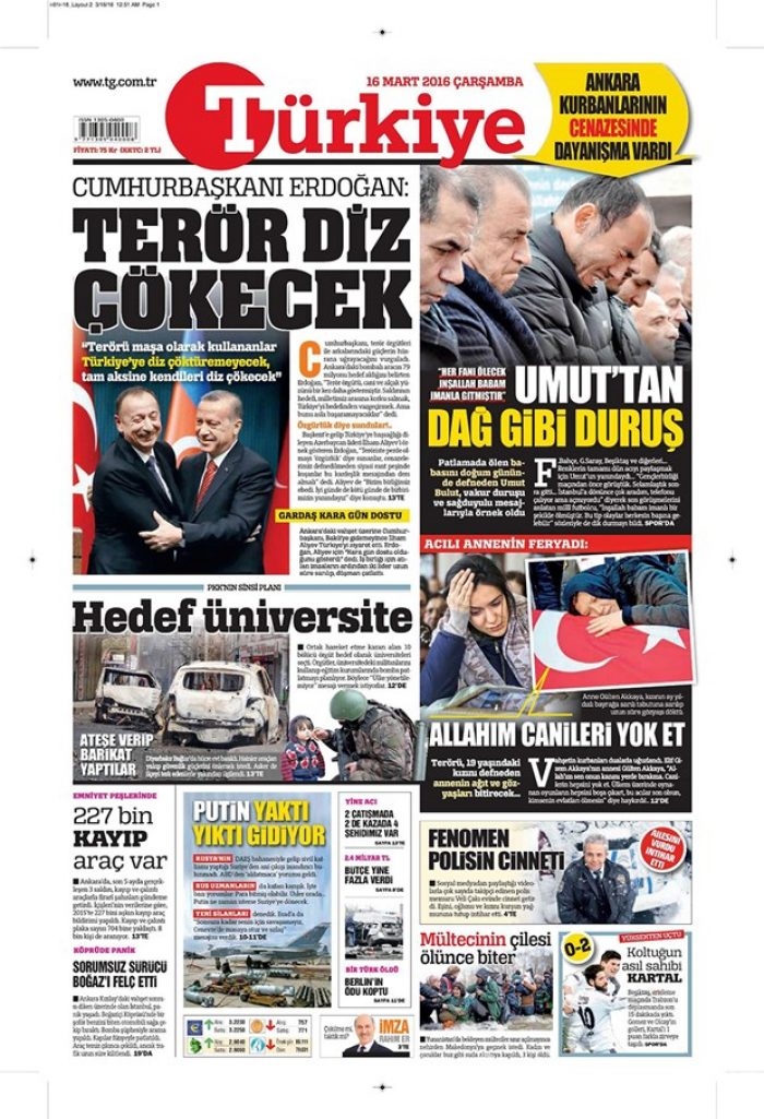 Günün gazete manşetleri - 16 Mart 2016