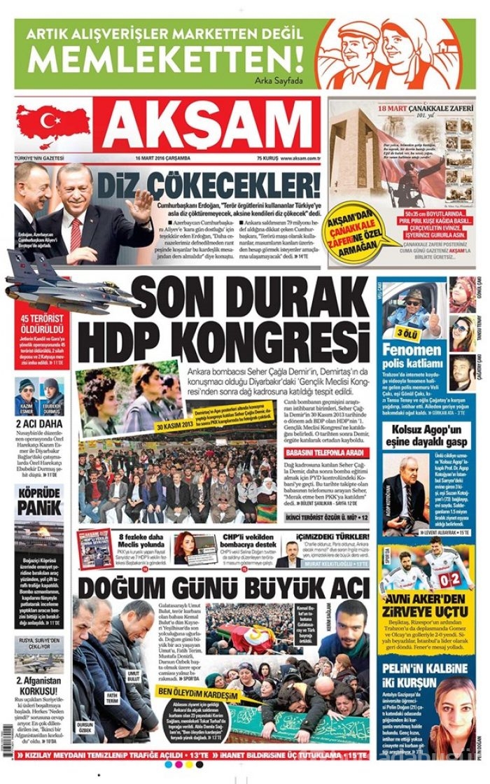 Günün gazete manşetleri - 16 Mart 2016