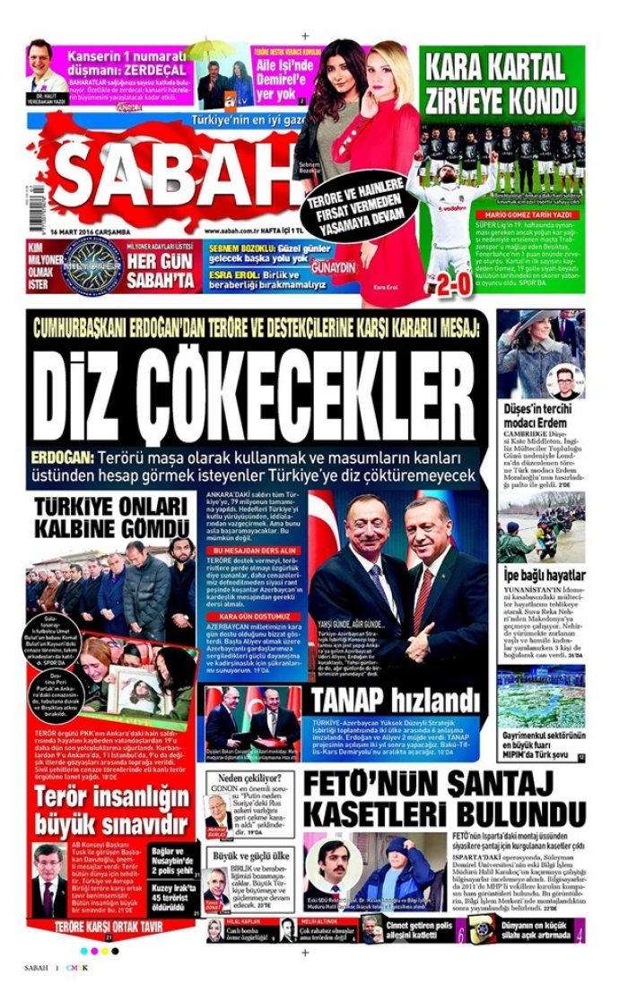 Günün gazete manşetleri - 16 Mart 2016