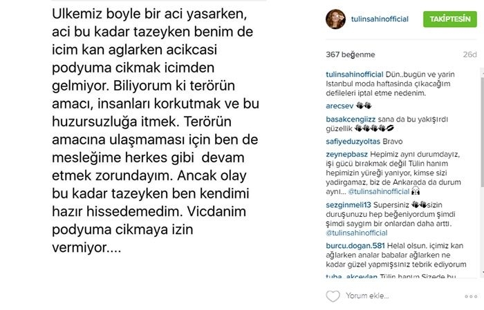 Tülin Şahin: ''Vicdanım podyuma çıkmaya izin vermiyor!''