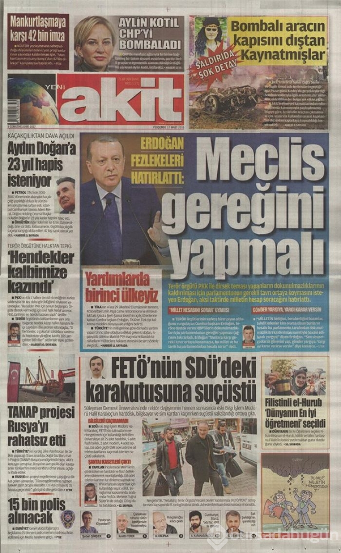 Günün gazete manşetleri - 17 Mart 2016
