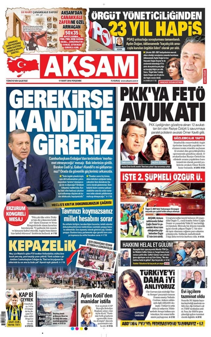 Günün gazete manşetleri - 17 Mart 2016
