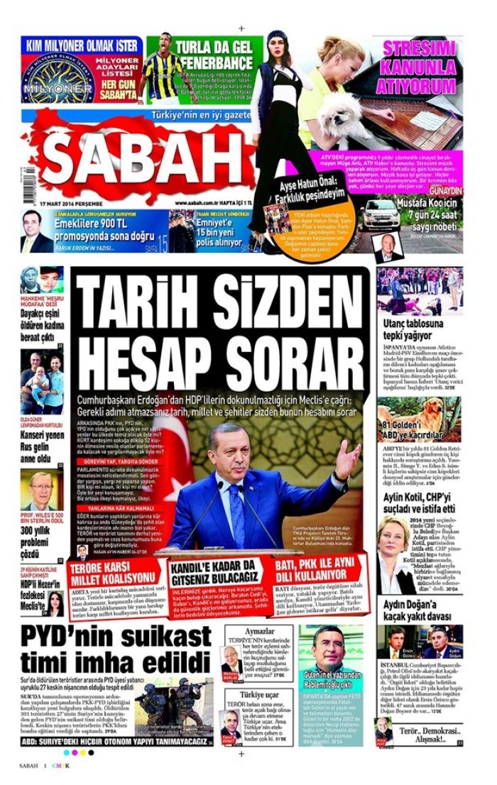 Günün gazete manşetleri - 17 Mart 2016
