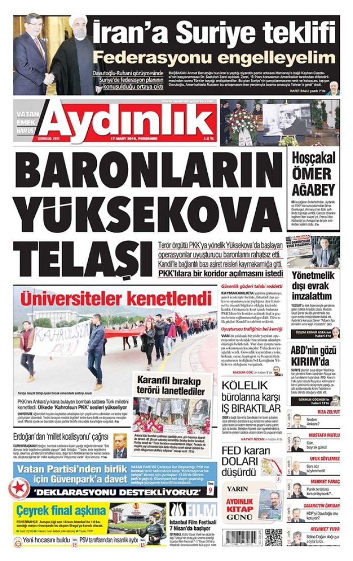 Günün gazete manşetleri - 17 Mart 2016
