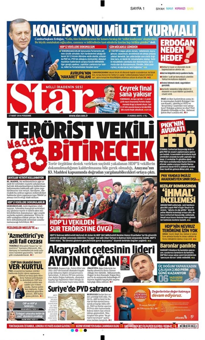 Günün gazete manşetleri - 17 Mart 2016
