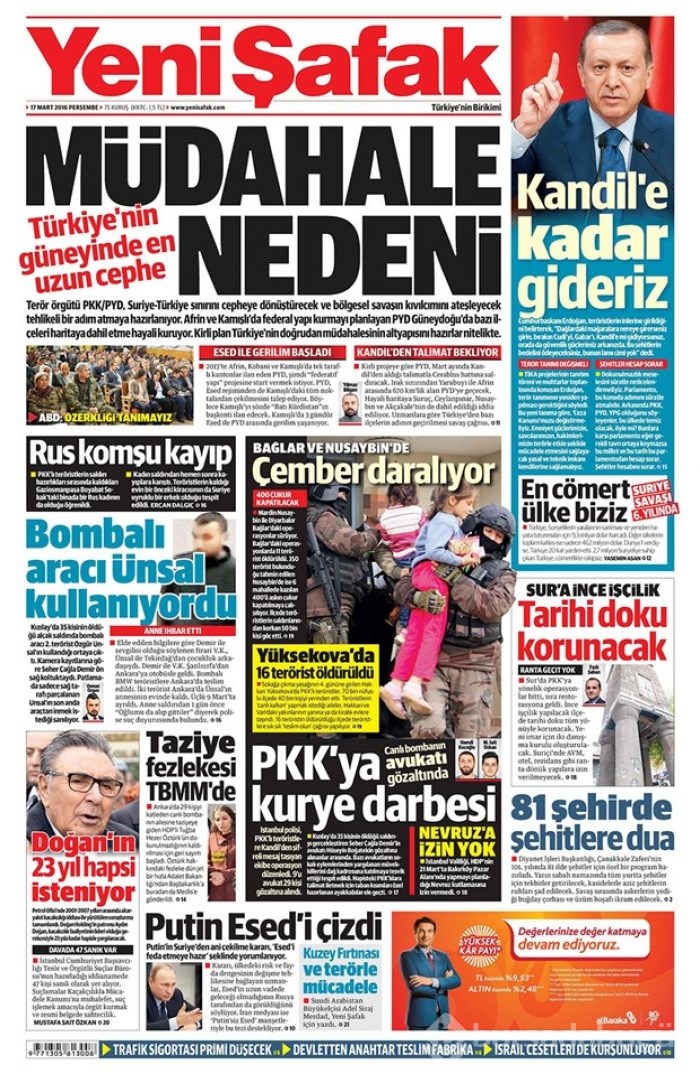 Günün gazete manşetleri - 17 Mart 2016
