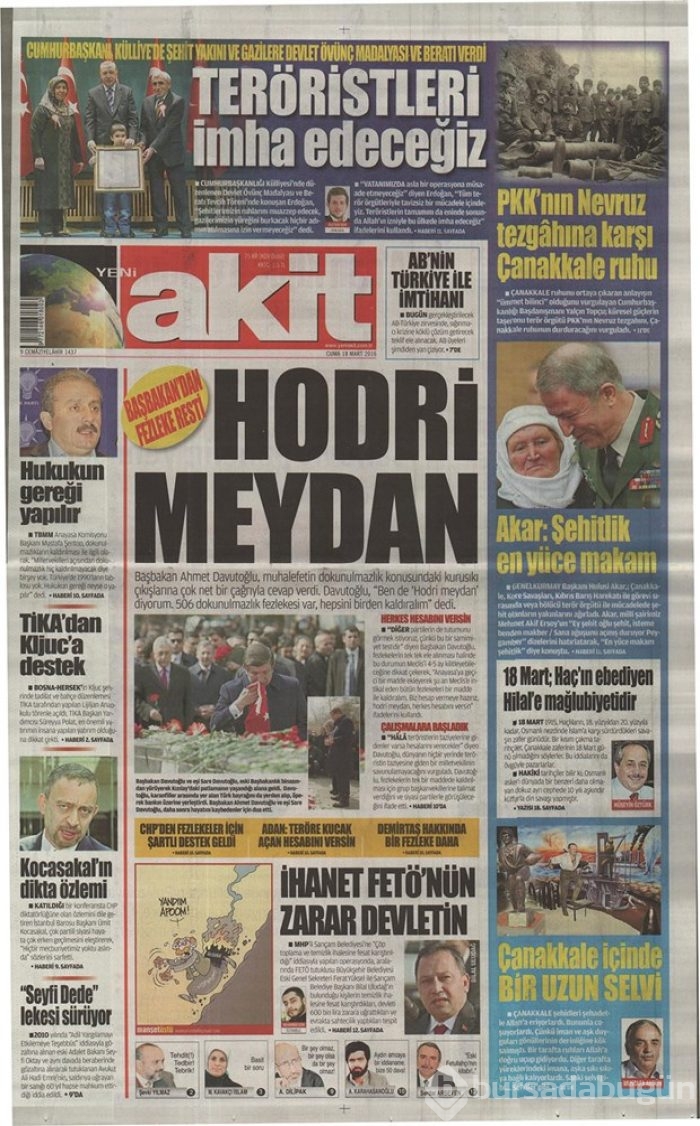 Günün gazete manşetleri - 18 Mart 2016