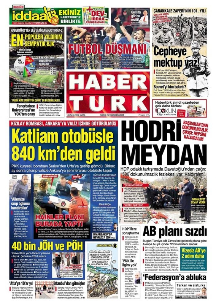 Günün gazete manşetleri - 18 Mart 2016