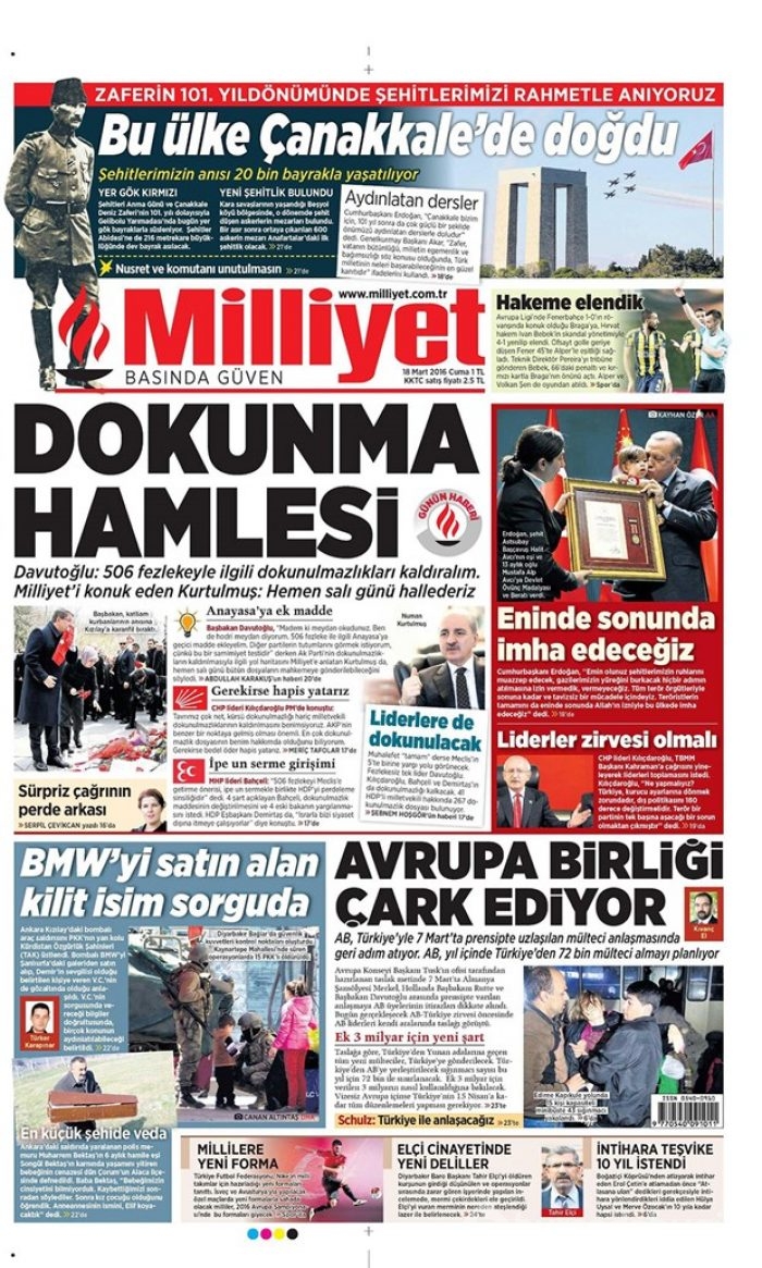Günün gazete manşetleri - 18 Mart 2016