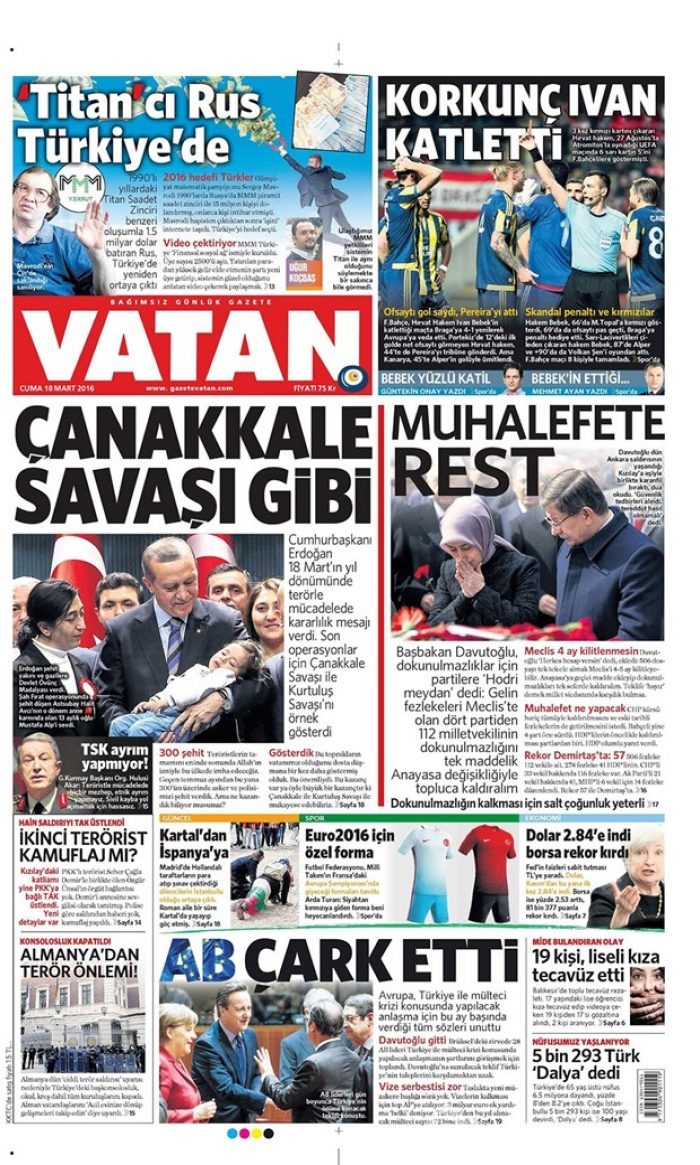 Günün gazete manşetleri - 18 Mart 2016