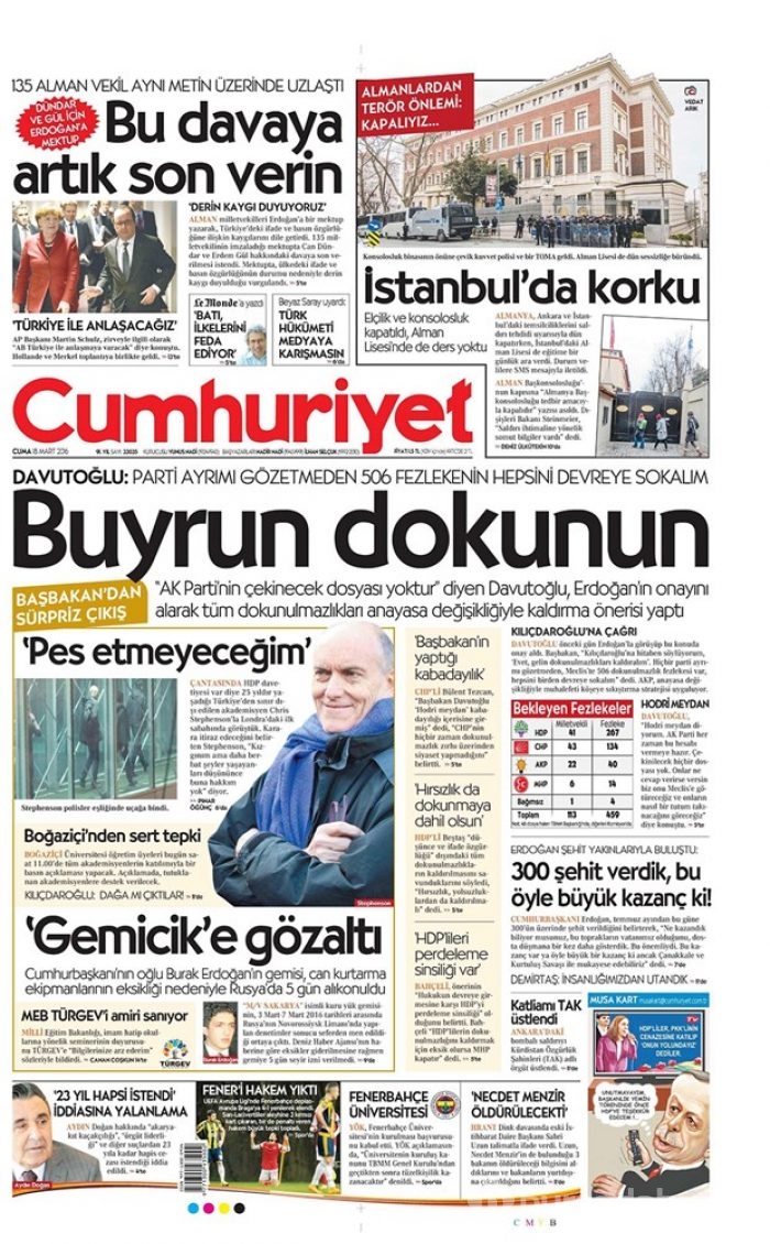 Günün gazete manşetleri - 18 Mart 2016