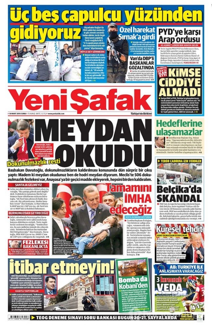 Günün gazete manşetleri - 18 Mart 2016