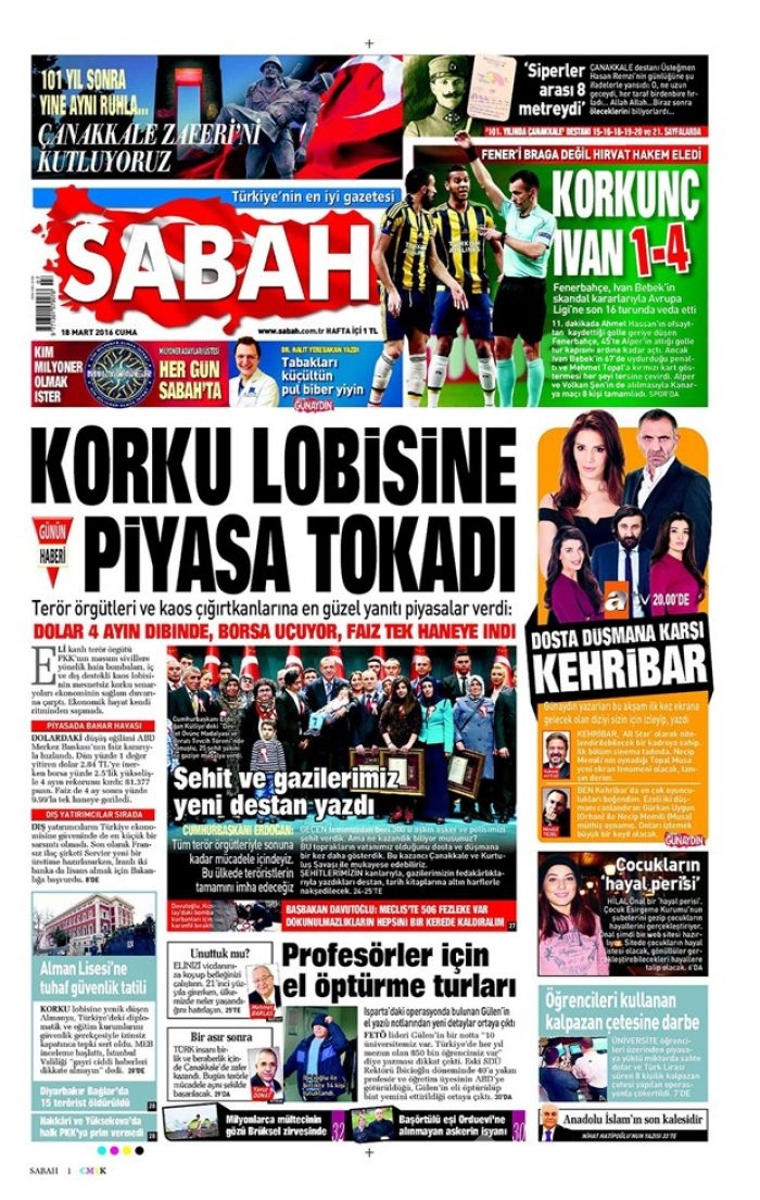 Günün gazete manşetleri - 18 Mart 2016