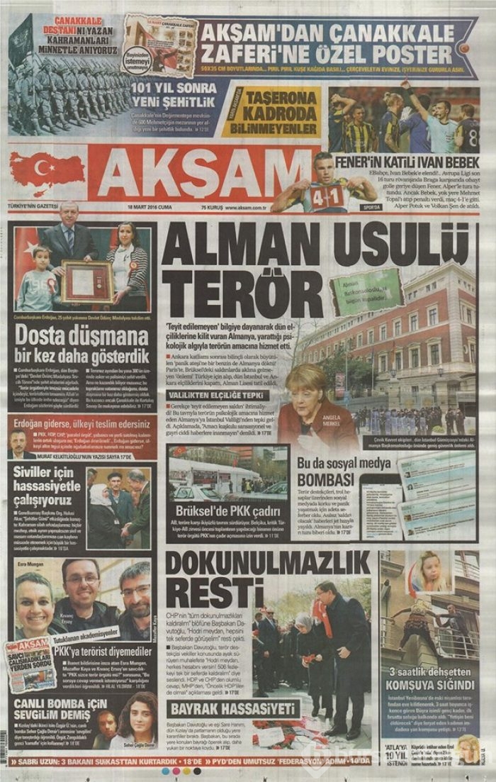 Günün gazete manşetleri - 18 Mart 2016