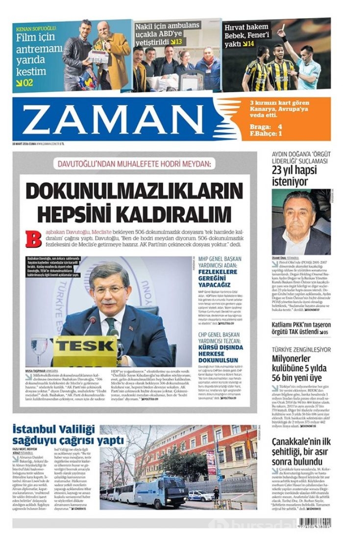 Günün gazete manşetleri - 18 Mart 2016